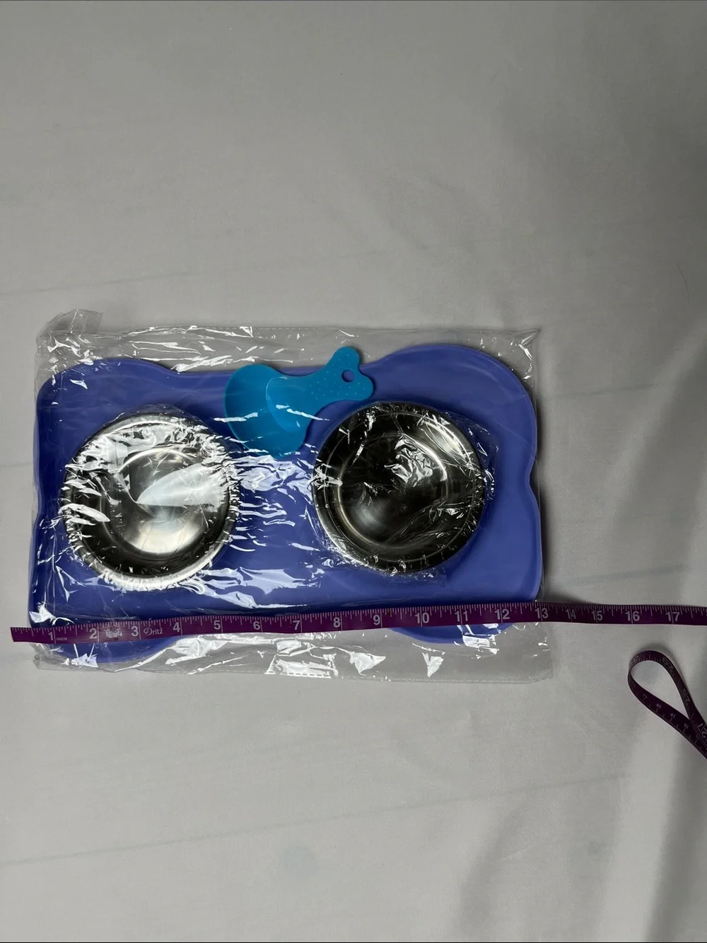 Blue Dual Pet Bowl with Spoon - Silicone Base